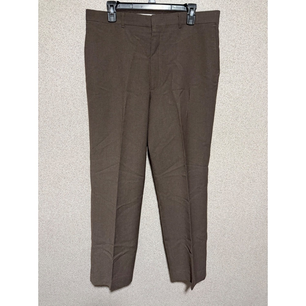 Haggar Mens Brown Dress Pants 36x30 Wool Blend Flat Front Straight Leg Trousers